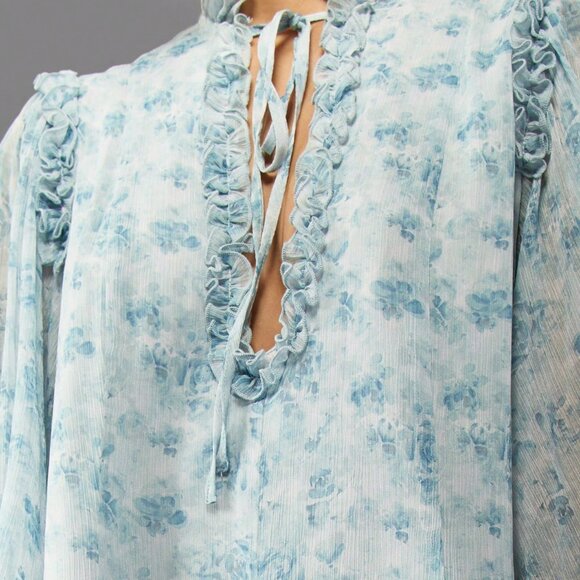 Baby Blue Boho Women's Smocked Floral Mini Dress - Picture 3 of 5